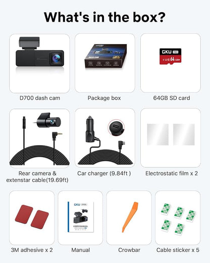 GKU Dash Cam Front and Rear, 3.18'' Touchscreen, 4K+1080P Dashcam, Built-in GPS, 5.8GHz WiFi Dash Camera for Cars with 24H Parking Monitor, Night Vision, WDR, Supports 512GB Max