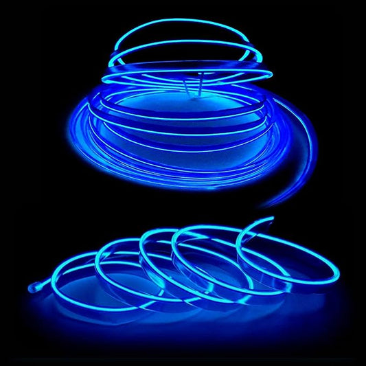 MaxLax El Wire Blue Interior Car LED Strip Lights, 10m neon Wire 12V with Fuse Protection for Automotive Car Interior Decoration with 6mm Sewing Edge