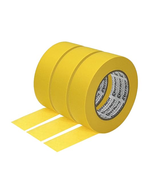 KREFINISH Professional Auto Body Painters Tape, Yellow, 1.41in x 60 yards/3 Rolls, Heat Resistant, No Residue, UV & Moisture Resistant, Ideal for Auto Body Painting, Cars, Trucks, Motorcycles