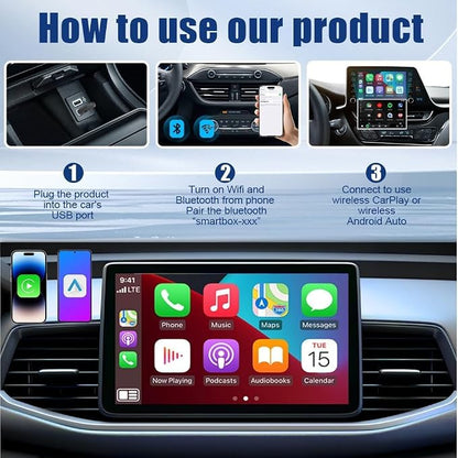 Wireless CarPlay Adapter 2-in-1 for Buick Excelle 2016 2017, USB Design Plug and Play Bluetooth Fast Connection Car Accessories,B