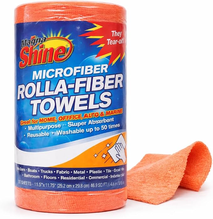 Rolla-Fiber Towels – Microfiber Washable Roll of Tearable Towels, Soft & Lint-Free, Reusable Up to 50 Washes – Like Paper Towels for Cleaning & Detailing