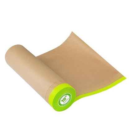 Tangibay Pre-Taped Masking Paper for Painting - 18 inch x 50 feet Tape and Drape Painters Paper, Paint Adhesive Protective Paper Roll for Covering Skirting, Frames, Cars and Auto Body (1 Roll)
