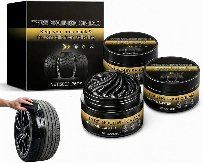 Tyre Nourish Cream, Long-Lasting Tire Shine Gel & Tire Polishing Paste for Deep Black Gloss, Waterproof Tire Coating Paste with UV Protection for Car & Motorcycle Care (3PCS)