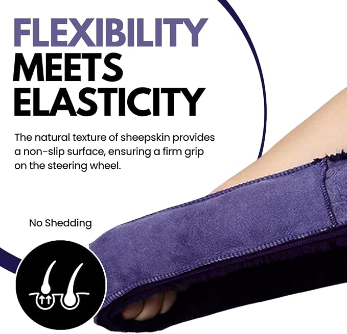 Andalus Brands Luxury Fluffy Car Steering Wheel Covers – Genuine Merino Sheepskin, Soft Fuzzy Car Steering Wheel Cover for Women, Universal 14.5-15" Size, Plush Fur Cute Auto Accessories, Dark Purple