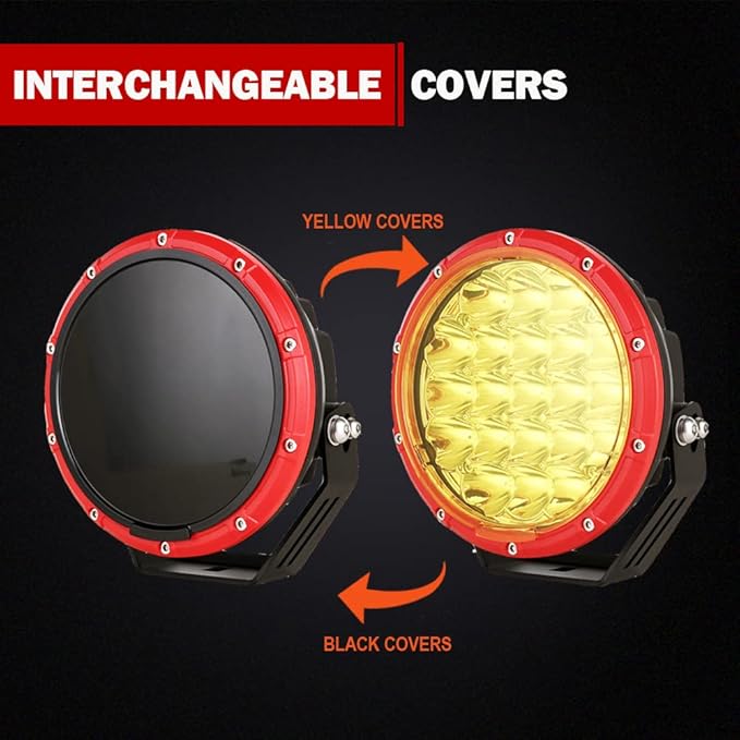 7 Inch Round LED Offroad Lights Red 2pcs 210W 32000LM LED Off Road Lights Super Bright Off Road Lights Driving Lights Amber Offroad Lights with Wiring Harness 12V 24V