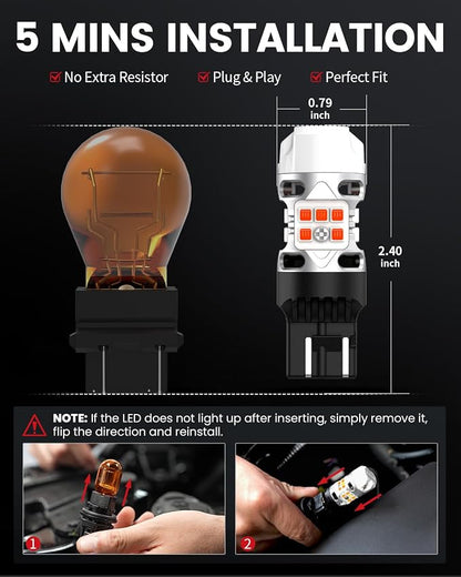 LASFIT T3 7443 Switchback LED Bulb 7444NA Front Turn Signal CANBUS Error Free White Amber NEW 500% Brighter 7444NA W21W DRL Parking Light Built In Resistor Anti Hyper Flash, Standard Socket (2pcs)