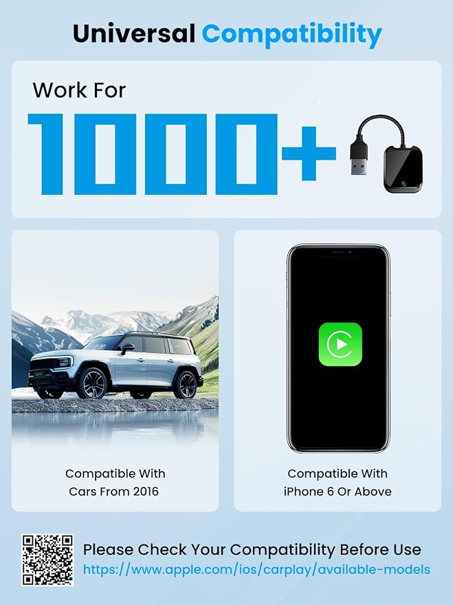 2-in-1 Wireless CarPlay & Android Auto Adapter, 5Ghz WiFi Bluetooth Dongle, Compatible with Cars After 2016 & Phones Android 11+/iOS 10+, USB-A/Type-C (Black)