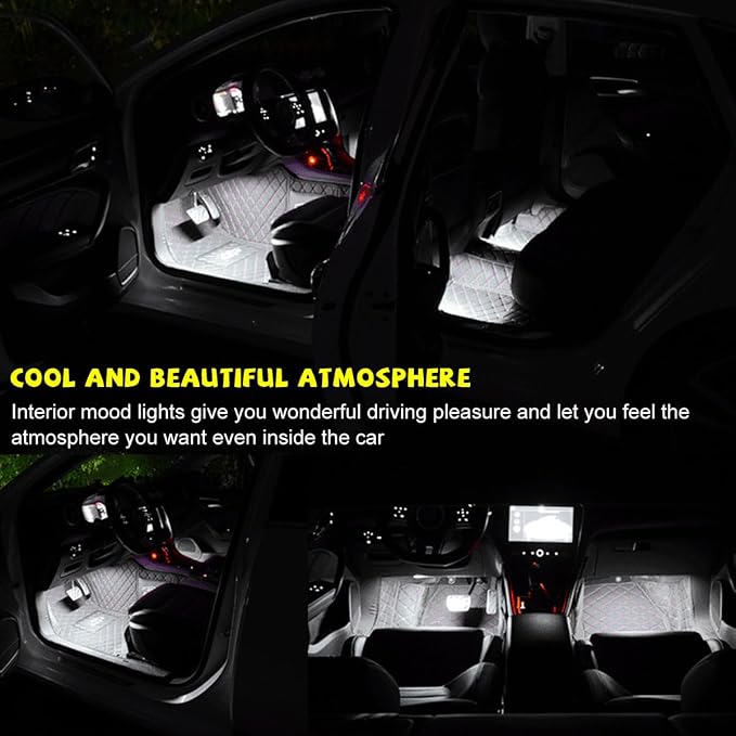 Car LED Strip Light, 48 LEDs RGB Neon Interior Atmosphere Lights, 12V Under Dash Ambient Night Light, USB Port Auto Interior Decorative Lamp, Universal Car Accessories (White)