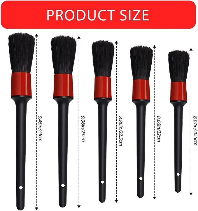 5PCS Car Detailing Brush Set, Car Cleaning Kit, Soft Boars Hair Auto Interior Cleaning Detail Brushes, Automotive Interior Exterior No Scratch Dust Clean Tool Universal for Most Vehicles
