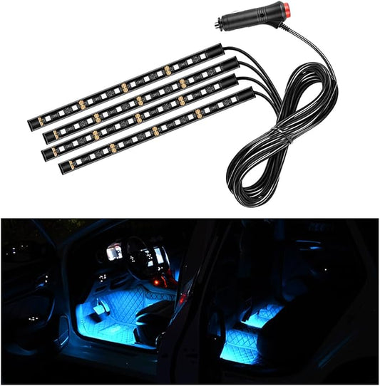 Ohleats Car LED Strip Light, 48 LED RGB Auto Interior Atmosphere Lights, Cigarette Lighter Under Dash Ambient Night Light, Interior Lamp Lighting Kit (Ice Blue, Cigarette Lighter)
