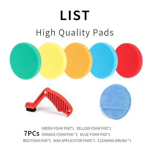 CARROAD 7pc 6.5 Inch Patterned Polishing Pads Kit - Microfiber & Foam Buffing Pads for Orbital/DA Polisher - Scratch & Swirl Removal - Hook & Loop Backing - Washable & Reusable
