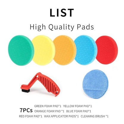 CARROAD 7pc 6.5 Inch Patterned Polishing Pads Kit - Microfiber & Foam Buffing Pads for Orbital/DA Polisher - Scratch & Swirl Removal - Hook & Loop Backing - Washable & Reusable