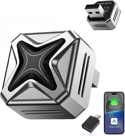 Wireless CarPlay Adapter 2-in-1 for Apple CarPlay & Android Auto CNC Aluminum Mini Design Dual Phone Switching Auto Pairing Plug & Play Stable Low Latency Universal Compatibility