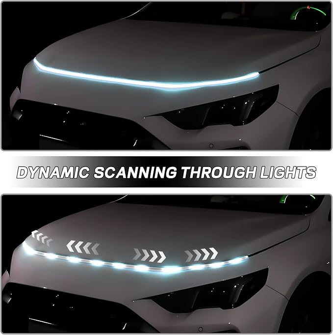 Car Hood Light Strip, 59 Inches Waterproof Flexible LED Strip, Dynamic Scan Start Up Car Daytime Running Lights, Universal Auto Exterior Decor Accessories for Most Vehicles (ice blue, 59 Inches)