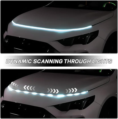 Car Hood Light Strip, 59 Inches Waterproof Flexible LED Strip, Dynamic Scan Start Up Car Daytime Running Lights, Universal Auto Exterior Decor Accessories for Most Vehicles (ice blue, 59 Inches)