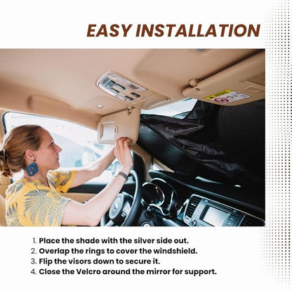 Windshield Sun Shade | fits RV Class-A | Certified 99.87% UVB & 99.02% UVA Protection Sun Shade. Award Winning Sunshade for Car Windshield with Patented Technology. Car Window Shades by Kinder Fluff