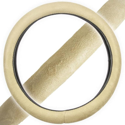 BDK Ergonomic Leather Grip Steering Wheel Cover - Soft Plush Memory Foam Grip for Standard Size Wheels 14.5-15 inch Beige