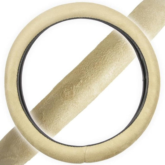 BDK Ergonomic Leather Grip Steering Wheel Cover - Soft Plush Memory Foam Grip for Standard Size Wheels 14.5-15 inch Beige