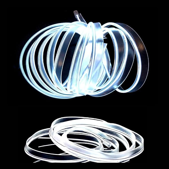 MaxLax El Wire White Interior Car LED Strip Lights, 10m neon Wire 12V with Fuse Protection for Automotive Car Interior Decoration with 6mm Sewing Edge