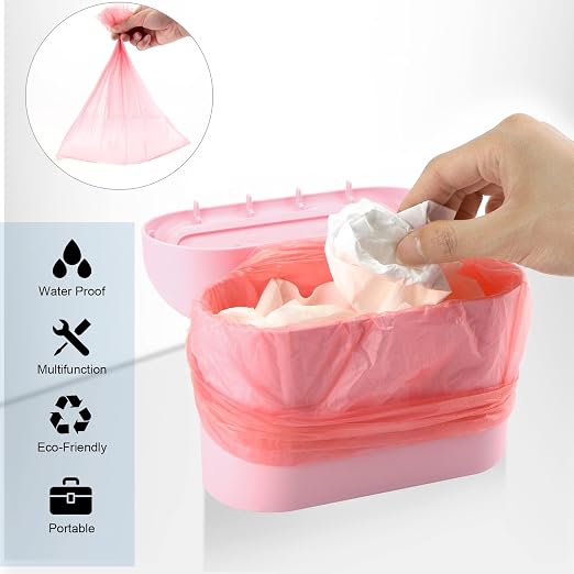 Car Trash Can, Mini Trunk Push Hanging Portable Car Bin with 2 roll Disposable Trash Bag for Vehicle Home, Office. (Car Trash can Pink)
