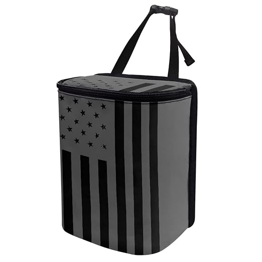 Vintage American Flag Black Grey Print Car Trash Can for Women Men Auto Interior Decor Portable Trash Bin with Lid and Zipper Collapsible Garbage Bag Hanging Multipurpose Car Seat Organizer