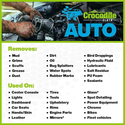 Crocodile Cloth Auto Cleaning Wipes – 600 Count (6 Packs of 100) XL 15" x 10" Heavy-Duty Car Wipes for Engine Degreaser, Detailing, Tires, Tools & DIY Projects