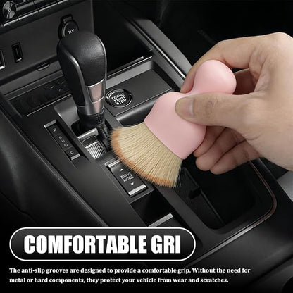 Car Detailing Brushes, Car Cleaning Brush, Auto Interior Soft Bristles Curved Cleaning Brush, Auto Detailing Dusting Tool Universal for Dashboard Air Conditioner Vent Computer (Pink Brown)