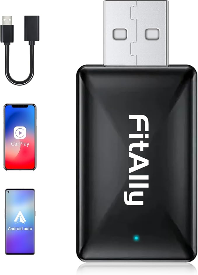 2 in 1 Wireless CarPlay & Android Auto Adapter, Plug & Plug Auto Connect No Delay, Converts Wired to Wireless for Factory Wired Cars from 2016+, Compatible for iPhone & Android Phone, USB-C to A Cable