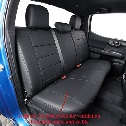 coverdream Tacoma Seat Covers Custom Fit for 2005-2011 Toyota Tacoma Double Cab/Crew Cab(TRD Sport Seats),Fully Covered Faux Leather Seat Protector-Full Set (Black)