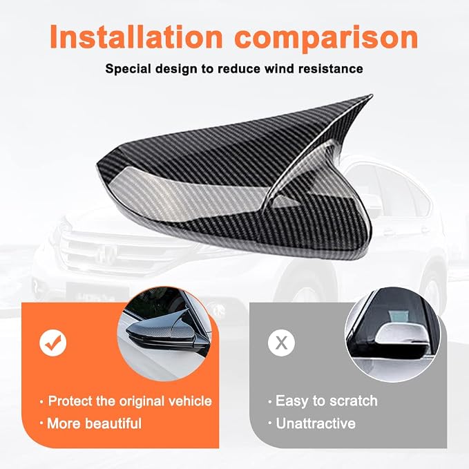 ABS Door Side Mirror Trim Cover Compatible with Honda Civic 2016-2021 10th Generation Sedan Coupe Hatchback Mirror Bullhorn Style Side Mirror Protectors (Carbon Fiberk 2 PCS)