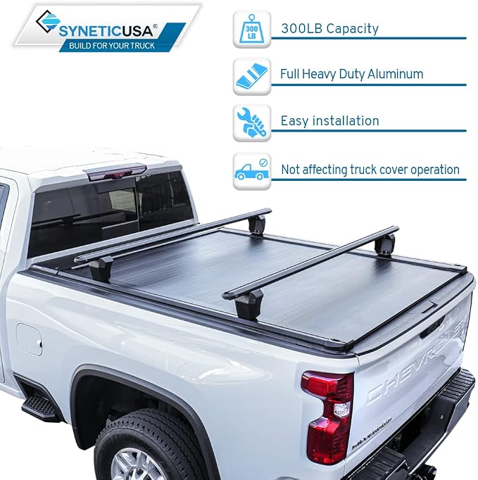 Syneticusa AR Automatic Retractable Truck Bed Cover with Crossbars for Silverado Sierra 2500 3500 2020–2026 | 6’8” 82.2” Bed | Aluminum Hard Tonneau Cover | Waterproof, Low-Profile