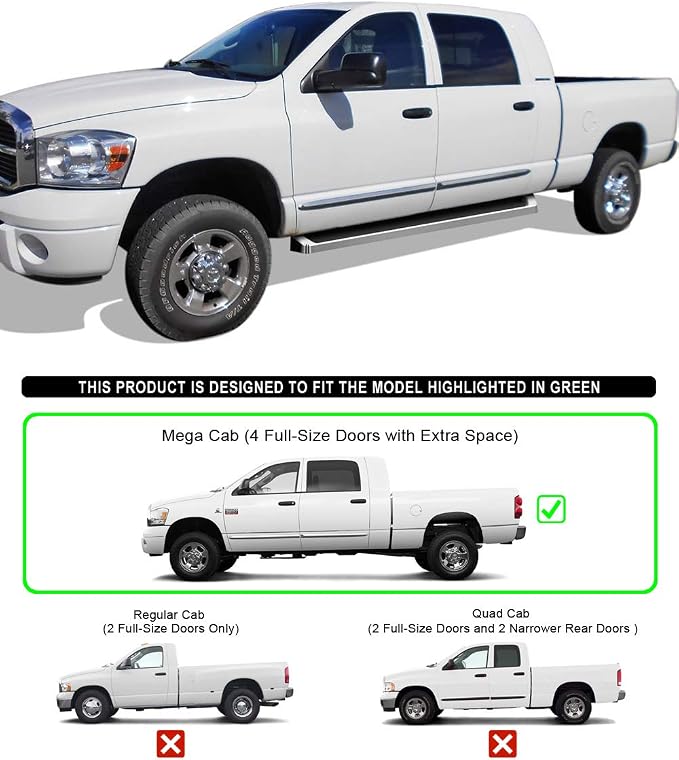 APS Running Boards Style Compatible with Dodge Ram 1500 2006-2008 Mega Cab & Ram 2500 3500 2006-2009 (Nerf Bars Side Steps Side Bars)