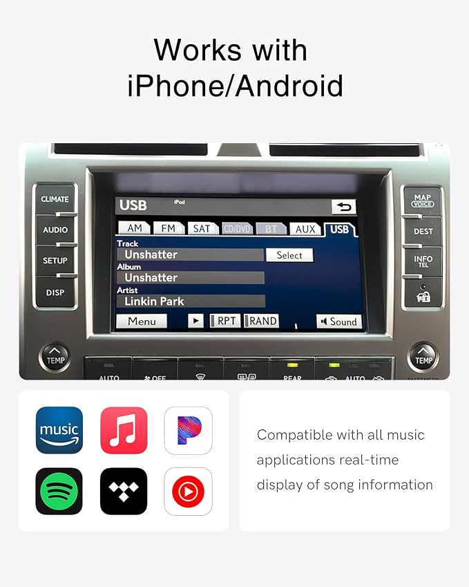 USB Bluetooth Adapter Compatible for Toyota Crown (2007-2012), Prado (2010-2013), Lexus CT200h/IS/ES/RX/LS/GX (2010-2015),iPod Music Sourse Bluetooth Receiver