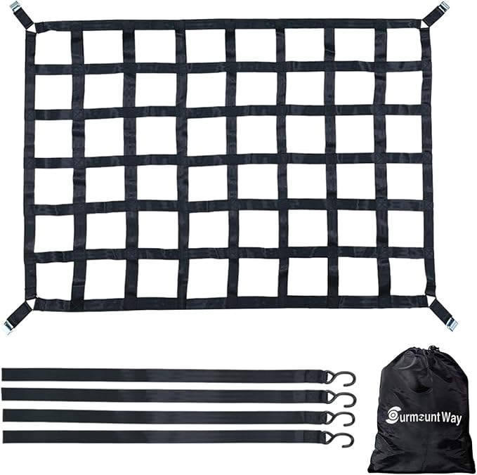 Surmountway Heavy Duty Cargo Net - 66" x 50", 1100LBS Capacity, Adjustable Cam Buckles & S-Hooks, Fits Pickup Truck & Trailer Beds