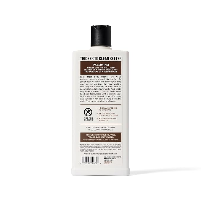 Duke Cannon Supply Co. Thick High Viscosity Body Wash – 3X Thicker, Cleansing Shower and Bath Gel, Mineral-Enriched for Men – Shower Gel – Men’s Body Scrub – Palomino (18 oz)