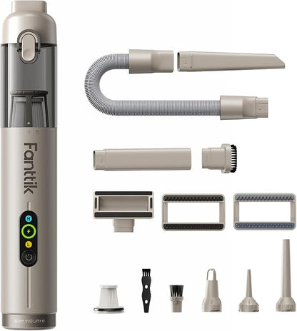 Fanttik Slim V10 Ultra Cordless Car Vacuum, 4-in-1 Portable Mini Vacuum with 19kPa Suction, Freely Combinable Accessories, 2 Suction Modes, Handheld Vac for Car, Small Jobs, Keyboard, Office (Brown)