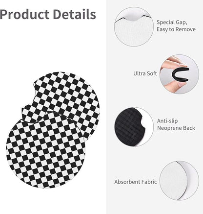 Black and White Checkered Steering Wheel Cover Universal 14.5-15 Inch Anti-Slip Breathable with 2 Pieces Car Coasters for Men Women Checkered Car Accessories Decorate