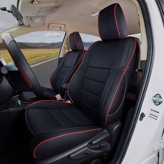 EKR Corolla Seat Covers Custom Fit for Toyota Corolla 2014 2015 2016 2017 2018 2019 L/LE Series Sedan,Leather Car Seat Cover Full Set for SUV-Faux Leather(Black with Red Trim)