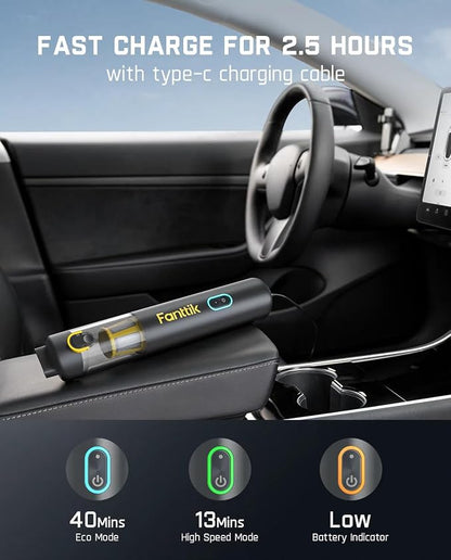 Fanttik Slim V8 APEX Car Vacuum, 4-in-1 Portable Mini Cordless Vacuum with 19000pa Suction Power for Pet Hair, Type-C Charge, One-Touch Empty for Car, Office Desk, Keyboards (Gray)