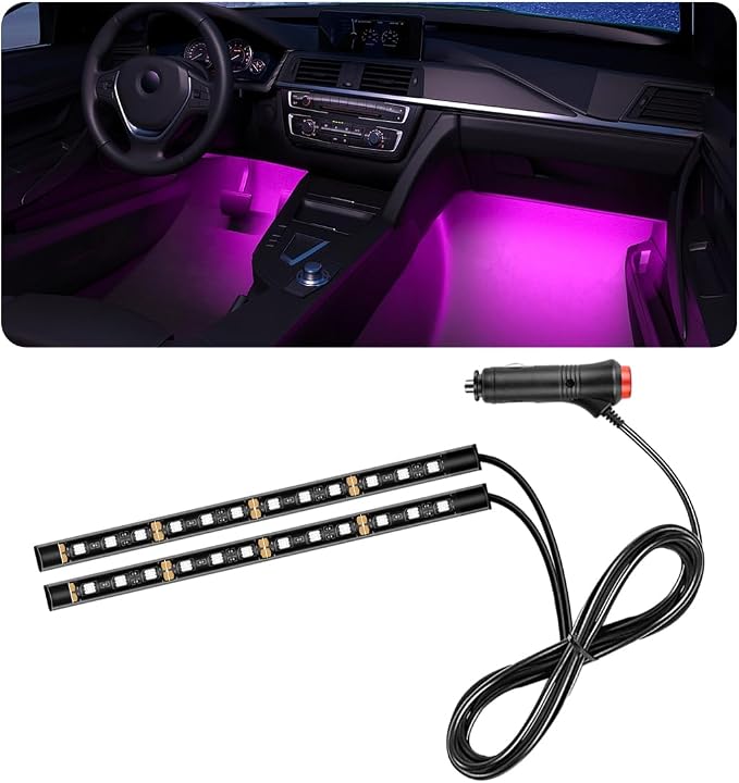 povtii Car LED Strip Light, 24 LED RGB Auto Under Dash Interior Atmosphere Lights, Cigarette Lighter Decorative Lamp Ambient Night Light, Universal Lighting Kit Car Accessories (Pink Purple)