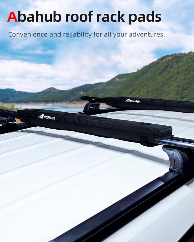 Abahub Soft Roof Rack Pads with 2 Tie Down Straps, 2 Tie Down Ropes, 2 Hood Loops and Storage Bag, for Surfboard, Kayak, Canoe, Heavy Duty Universal Car Roof Racks System Black 30 Inch
