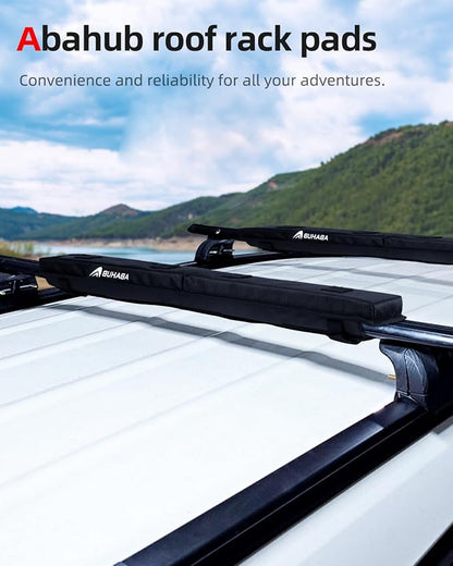 Abahub Soft Roof Rack Pads with 2 Tie Down Straps, 2 Tie Down Ropes, 2 Hood Loops and Storage Bag, for Surfboard, Kayak, Canoe, Heavy Duty Universal Car Roof Racks System Black 30 Inch