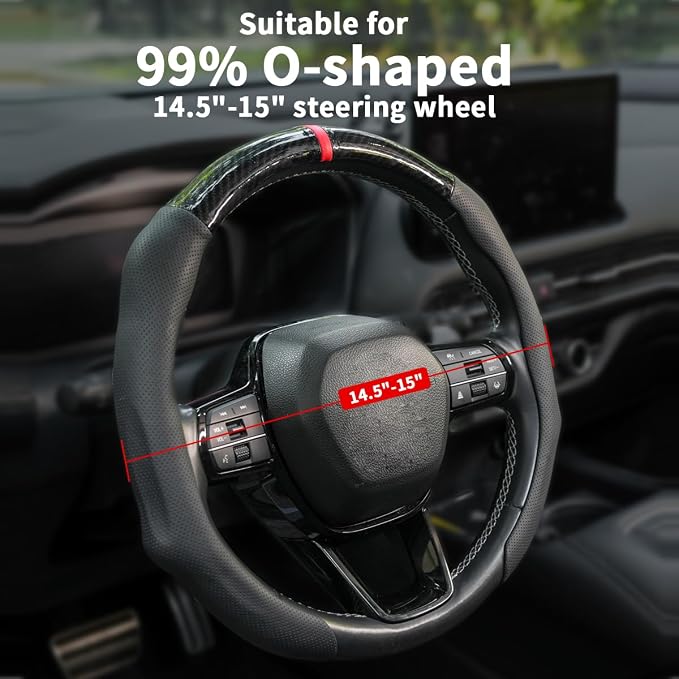 Car Steering Wheel Cover Napa Leather Non Slip Vehicle Steering Wheel Cover Protector, Quick Install Comfy Automotive Interior Decor, Universal fit 14½ to 15 inches Car Pickup SUV 14.5 to 15 inches
