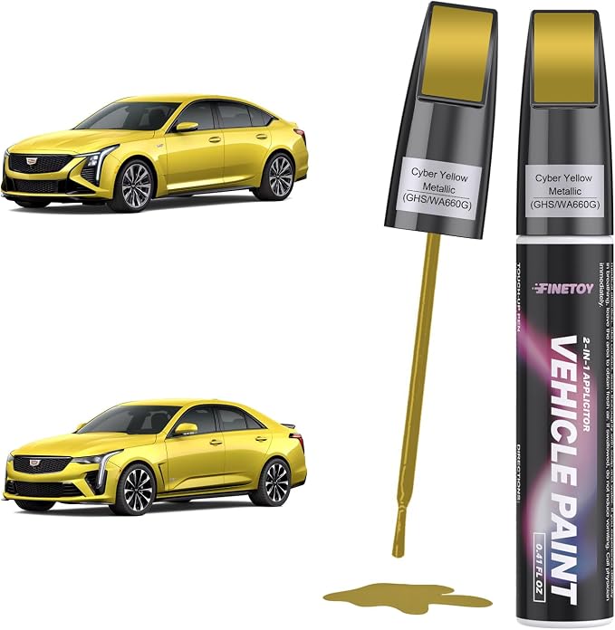 Cyber Yellow Metallic(GHS/WA660G) Touch up Paint for Cadillac, Quick & Easy Fix for Car Scratches, 2 in 1 Car Touch up Paint with Pen Tip and Brush, Auto Scratch Repair Pen with Exact Color Match