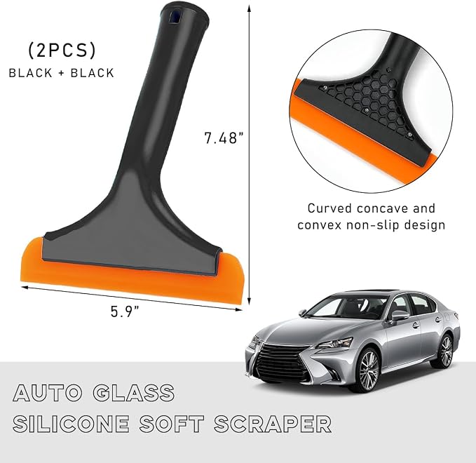 Ohleats 2PCS Small Silicone Window Squeegee, Auto Windshield Water Blade Scraper, All-Purpose Water Squeegee Wiper for Mirror Home Cleaning, Car Accessories (Black+Black)