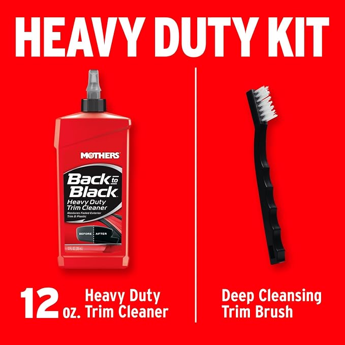 Mothers Back-to-Black Heavy Duty Trim Cleaner Kit, 12 oz. Gel Cleaner + Trim Brush — Deep Cleans & Restores Exterior Trim & Plastics, Removes Oxidation, Dirt, Grime & Wax, Drip-Free Gel (06141)