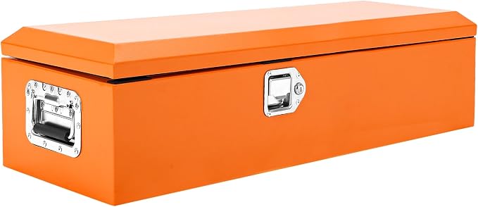 Garvee Black Steel Truck Bed Tool Box, Diamond Plate Tool Box with Side Handle and Lock Keys, Storage Toolbox Chest Box Organizer for Pickup, Truck Bed, RV, Trailer