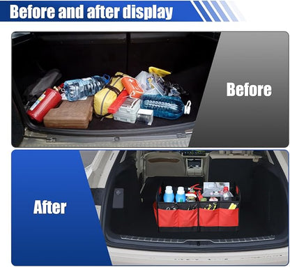 Car Trunk Organizer, Large Capacity Oxford Cloth Car Storage Box, Collapsible Multi-Compartment Organization Container, Waterproof Auto Interior Storage Accessories (Red)
