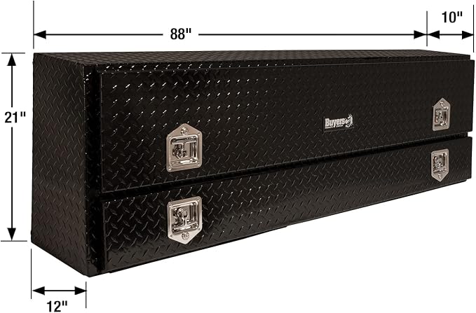Buyers Products 1725650 Black Aluminum Diamond Tread Contractor Truck Box With Lockable T-Handle Latch And One Lower Compartment, 88 x 21 x 13.5 Inch, Truck Tool Box For Storage And Organization