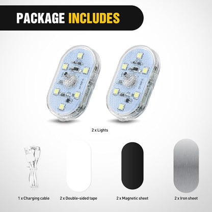 Nilight Wireless Magnetic LED Interior Lights, 2 PCS White USB Rechargeable Universal Mini Sticky Footwell Ambient Atmosphere Reading Lamp with Touch Sensor, Portable Night Lighting for Car Truck